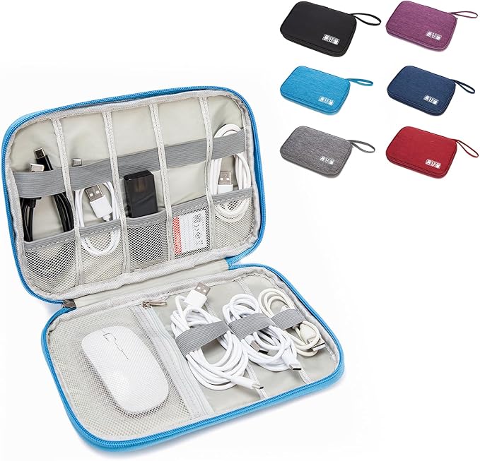 Electronics Organizer Travel Case - Water-Resistant Tech Bag for Cables, Chargers & Cord Management - Small Portable Pouch for Travel Accessories, Gear Bag for Airplane & Business