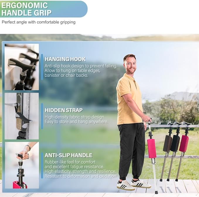 Ta-Da Chair Series 1 Pro, Portable Trekking Hiking Pole, Folding Walking Stick with Seat, Walking Cane with Chair, Foldable Chair, Lightweight Aluminum, Easy Carry and Storage, Anti-Slip