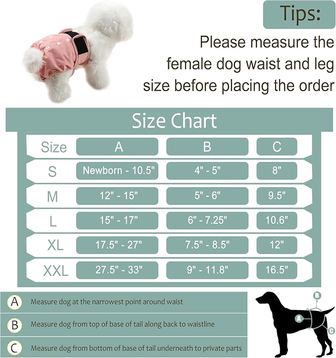 Washable Female Dog Diapers - Premium Reusable Diapers for Doggie in Heat - Highly Absorbent Dog Diapers Female for Pet Incontinence with Adjustable Snaps (Pink, L)