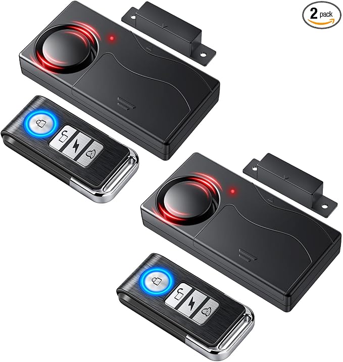 WSDCAM Door Alarm When Door Opens, Wireless 110dB Anti-Theft with Remote, Door Bells Chimes, Magnetic Security Alarms for Door, Window, Cabinet, Pool Safety for Kids, Alzheimer's Care (Black, 2 Pack)
