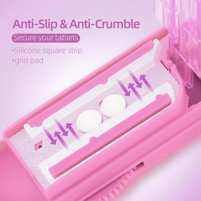 DUBSTAR Pill Cutter Splitter for Small and Tiny Pills, Multiple Pill Cutters for Small or Large Pills, Adjustable Pill Splitter with Centering Device and Blade Guard for Multi Tablets (Pink)