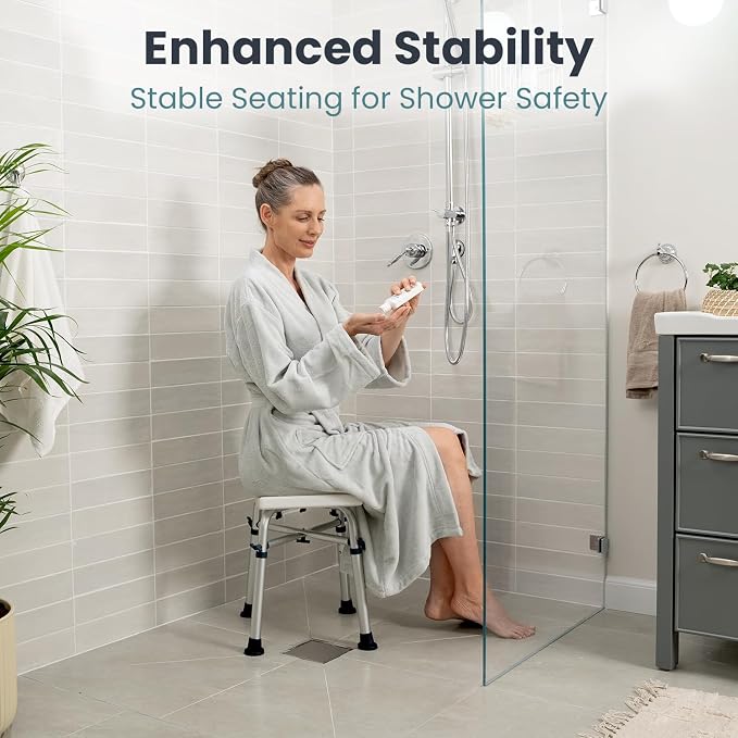 PELEGON Shower Chair for Inside Shower (350 lb) - Adjustable Height, Padded Seat, Shower Chair for Elderly and Disabled - Shower Chair for Adults, Tub Chairs for Bathtubs - Dark Blue