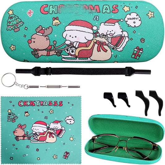 ADBGV Cute Stylish Hard Shell Eyeglasses Cases Protective Case Storage Box With Glasses Cloth Eyeglass Strap for Girl Teen