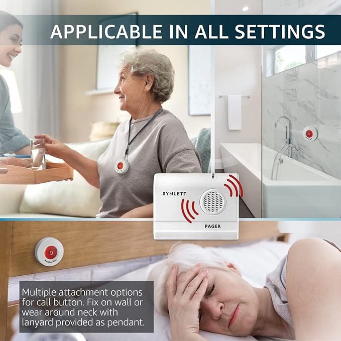 Caregiver Pager Wireless Nurse Call Buttons for Elderly Monitoring SOS Alert System Portable Alarm Call Bell for Nursing Home Care Seniors Patients Emergency