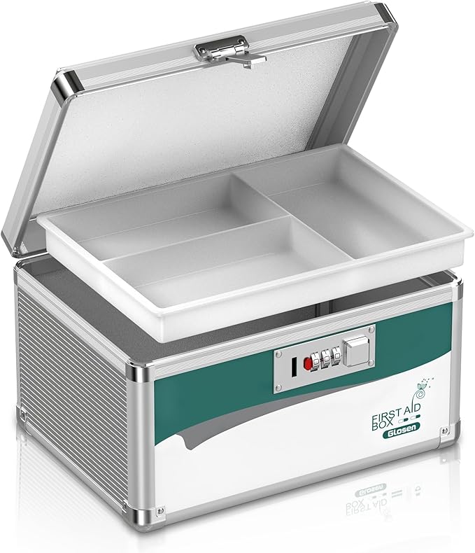 Glosen Medicine Lock Box with Combination Lock, Medication lock box【Small 10x6.7x6.7 Inch】,medical box organizer