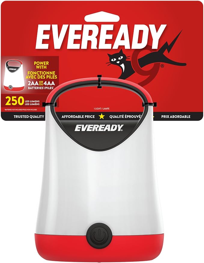 Eveready LED Camping Lantern X-250, Bright Tent Lights, Rugged Water Resistant LED Lanterns, 100 Hour Run-time, Red and Black (Pack of 2)