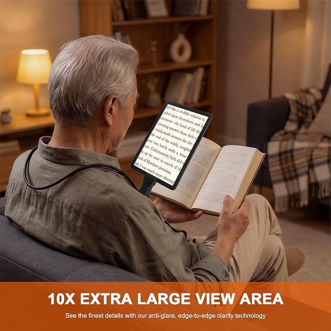 Magnifying Glass with Light for Reading,Hands Free Magnifier Neck Wearable | Lightweight Soft Tube, 50 Ultra-Bright LED Light Free 10X Magnifier for Reading,Sewing,Knitting,Cross Stitch & Crafts