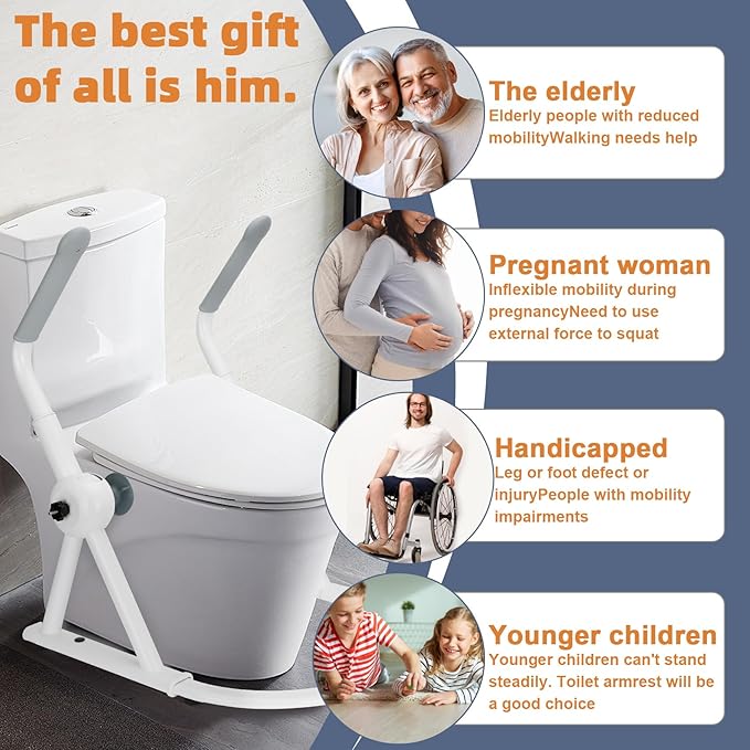 Toilet Safety Rails for Elderly Handicap- 400 lbs Capacity Adjustable Safety Frame with Foldable Armrests