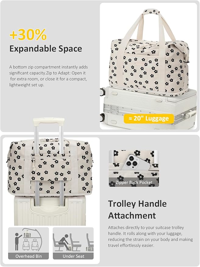 Expandable Travel Duffle Bags Weekender Overnight Bags for Women Men Hospital Bag for Women Labor Delivery with Toiletry Bag Waterproof