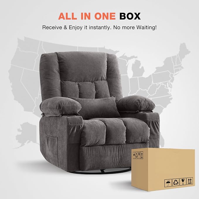 Massage Swivel Rocker Recliner Chair with Vibration Massage and Heat Ergonomic Lounge Chair for Living Room with Rocking Function and Side Pocket, 2 Cup Holders, USB Charge Port