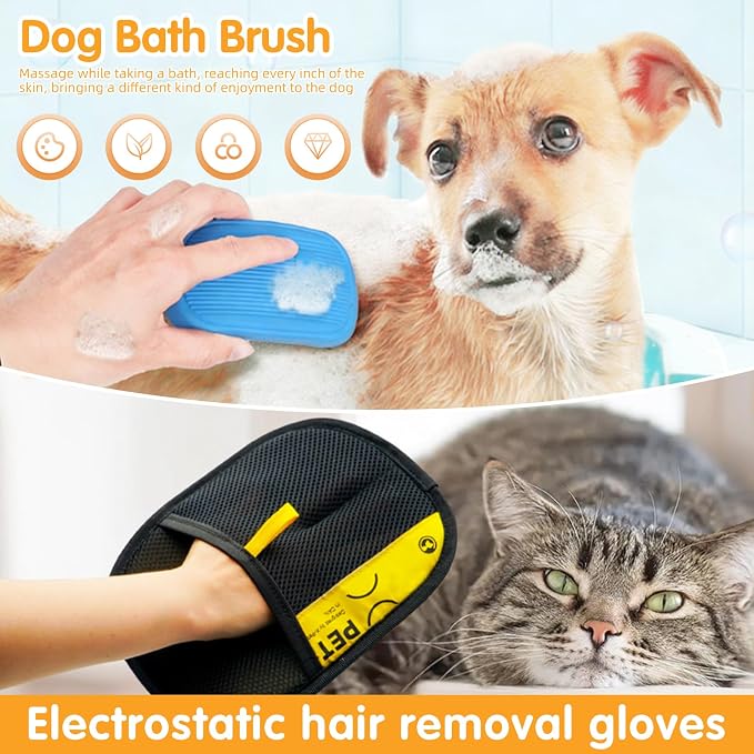 Aglads 12 in 1 Pet Grooming Kit, Dog Grooming Supplies with Self Cleaning Slicker Brush, Dematting Comb, Safety Nail Clippers, for Small Medium Large Dogs Cats Rabbits Long Short Curly Hair(12, blue)