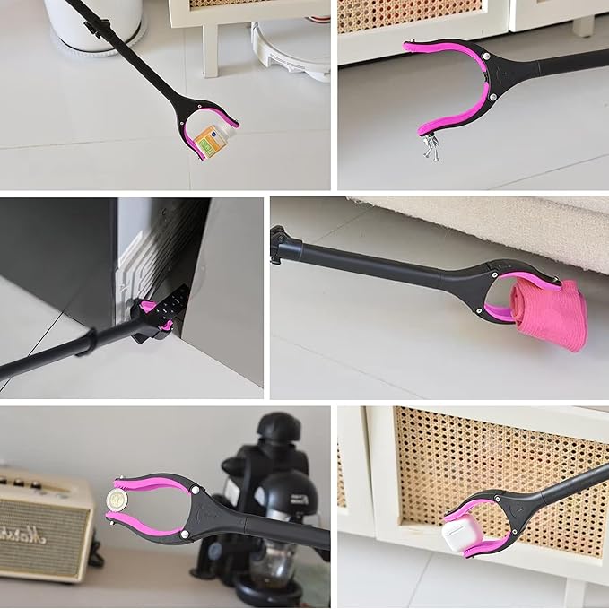 38" & 44" Extra Long Grabber Reacher Tool – 2 Pack Foldable Reacher Grabber Pickup Tools with 360° Rotating Jaw for Seniors, Hard-to-Reach Areas, Ergonomic Grip & Lightweight Design（Pink）