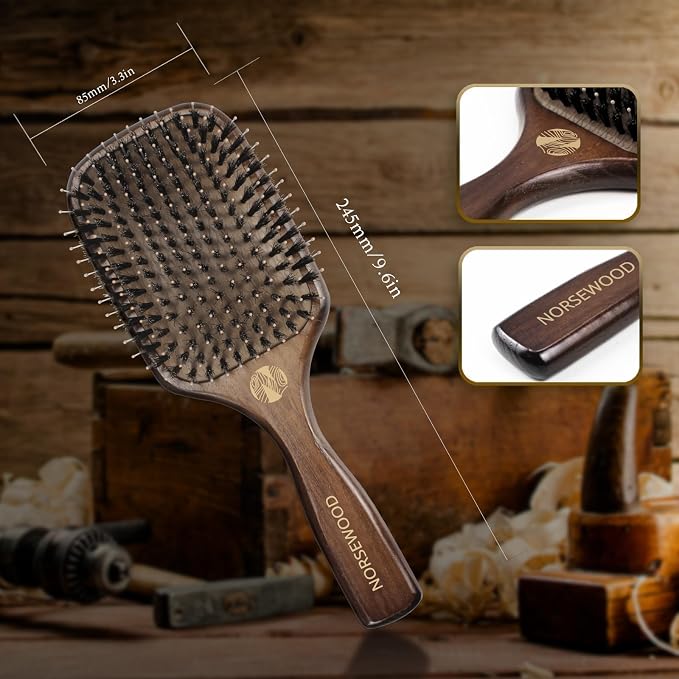 Boar Bristle Hair Brush Set, Soft Bristle Detangler for Enhancing Shine | for Long, Short, Thin, Curly, Straight, or Wavy, Hairbrush Great for Men, Women, and Kids