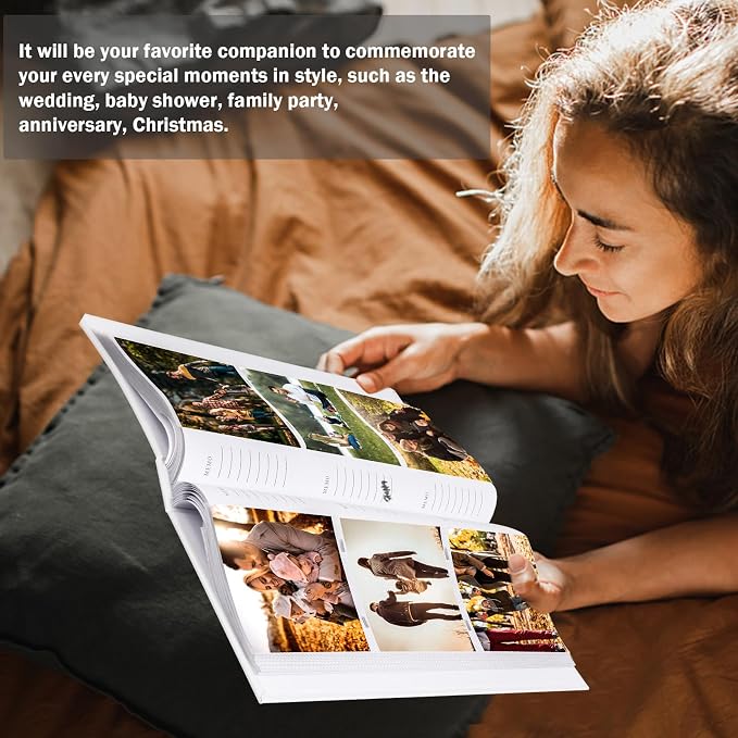 4x6 Photo Album Holds 360 Photos with Writing Space, Leather Cover Picture Book with Front Window for Family Wedding Baby Travel & Graduation Memories, White