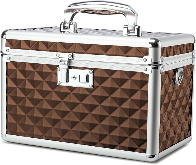 Storage Box with Key Lock, Lockable Medicine Storage Box, Empty First Aid Box, Security Lock Box, Multipurpose Locking Box for Home and Outdoor Use (Coffee, Medium)