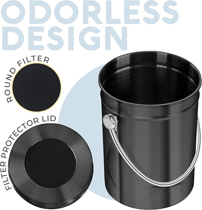 Epica Kitchen Compost Bin for Kicthen Countertops, 1.3 Galllon - Black