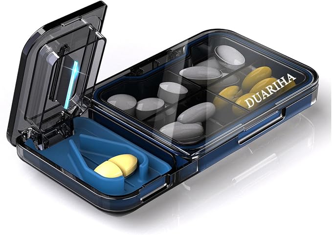 Pill Cutter for Cutting Multiple, 1/2 Pill Splitter for Large, Small and Tiny with Store, Portable Pills Cutter,Storage Organizer, Accurate Centering Alignment Devic (Grey)
