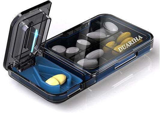 Pill Cutter for Cutting Multiple, 1/2 Pill Splitter for Large, Small and Tiny with Store, Portable Pills Cutter,Storage Organizer, Accurate Centering Alignment Devic (Grey)