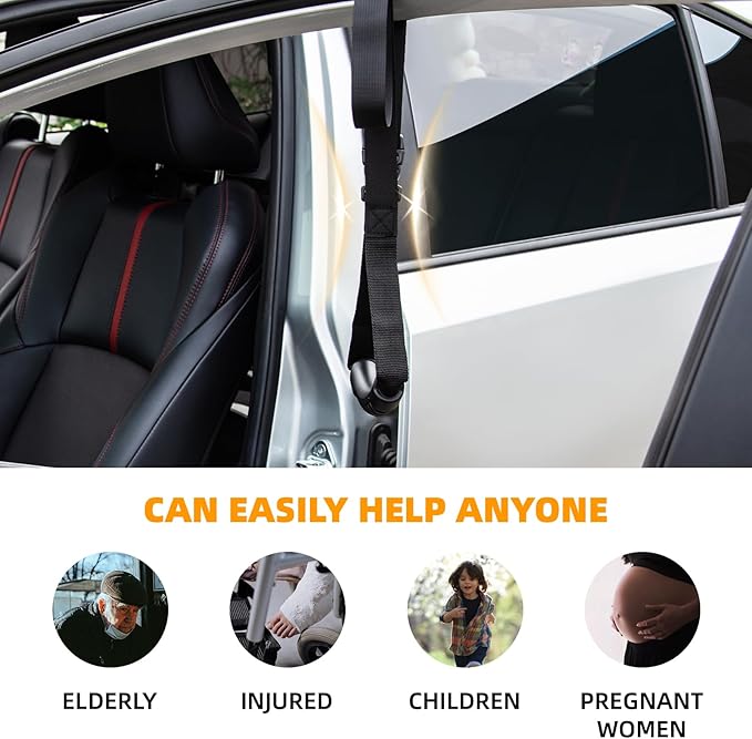 2Pack Car Grab Handle Adjustable Standing Aid Safety Handle Portable Vehicle Support Grab Bar Nylon Grip Handle Mobility Assist Device (Black)