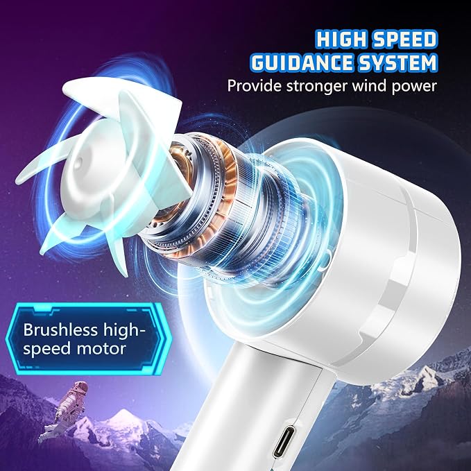 Portable High Speed Mini Handheld Fan, USB Rechargeable Neck Personal Mini Fan(7000 RPM high speed motor,Lasts 4-16 Hours) 4-speed powerful Wind Fans for Summer Outdoor Traveling,Gifts for Kids