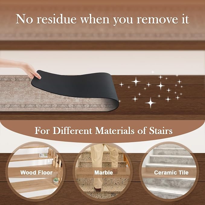 OJIA Vintage Stair Treads for Wooden Steps Indoor 15PCS 30"x8" Stair Runner | Non-Slip Carpet Stair Treads Mats Staircase Step Treads for Kids, Elders and Dogs, Rubber Stair Covers