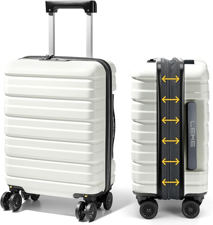 Lekesky 18 Inch Expandable Carry On Luggage Airline Approved, Hard Shell Suitcase with TSA Lock, Lightweight Spinner Wheels for Travel Weekend Trips Men Women, Beige