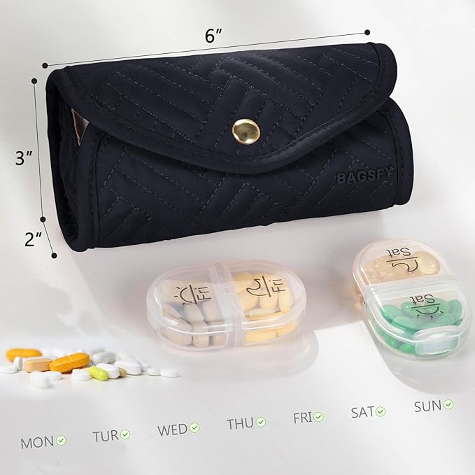 BAGSFY Weekly Pill Organizer 2 Times a Day in a Cute Fabric Pill Case, Medicine Bag, AM PM Pill Box 7 Day, Portable Medication Travel Case for Pills, Vitamins, Fish Oils, Supplements.