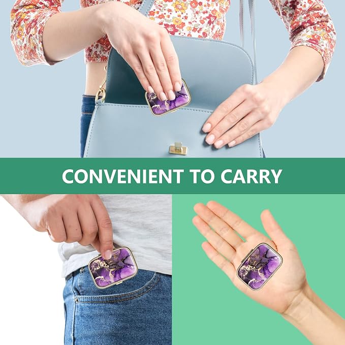 Pill Case Pill Box with Mirror Retro Small Pill Case for Purse or Pocket Bronze Pill Box or Vitamins, Fish Oil, Supplements, Pill Containe Travel Gifts（2PCS-）