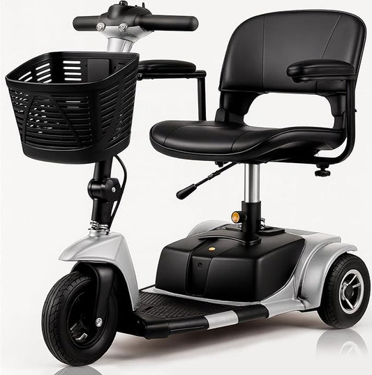 Vive 3 Wheel Mobility Scooter - Electric Powered Mobile Wheelchair Device for Adults - Folding, Collapsible and Compact for Travel - Long Range Power Extended Battery with Charger and Basket Included