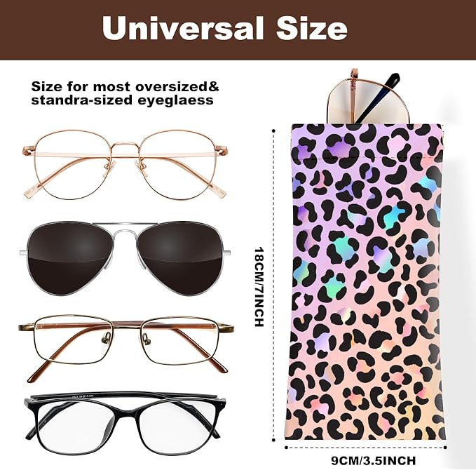 Anikathy 2Pcs Sunglass Eyeglass Glasses Case Soft PU Leather with Cleaning Cloth Cute Glasses Pouch Bag for Men Women Girs