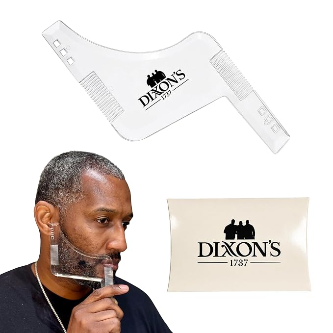Dixon's 1737 Clear Line Pro Beard Shaper for Men – Transparent Beard Line Up Tool with Comb Edges, Beard Template for Cheek Line, Neckline and Jawline Trimming