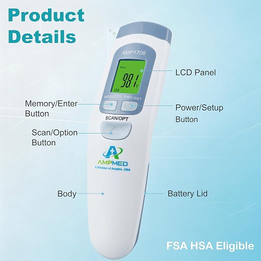 Non-Contact Forehead Thermometer, White Blue | For Kids and Adults, Baby Head Temporal Digital, Accurate Reading