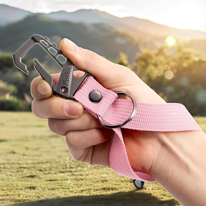Metal heavy duty key chain carabiner clip bottle opener wrist lanyard ring car key fob unisex for men and women