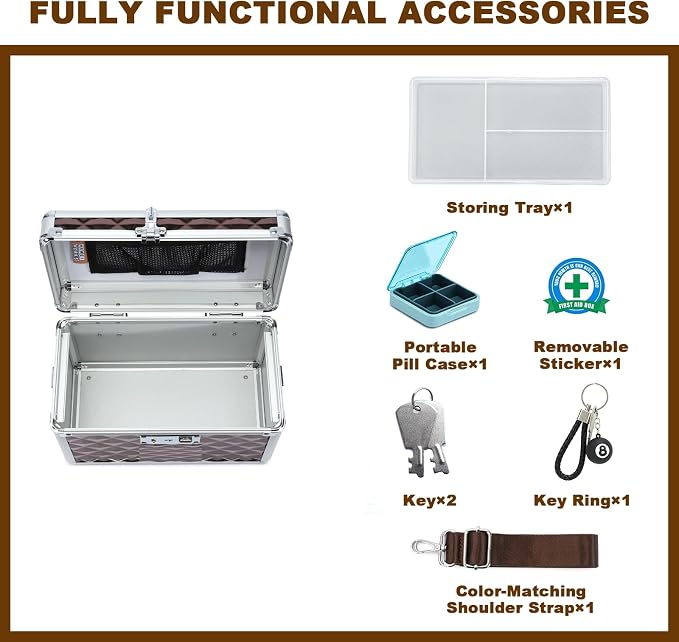 Storage Box with Key Lock, Lockable Medicine Storage Box, Empty First Aid Box, Security Lock Box, Multipurpose Locking Box for Home and Outdoor Use (Coffee, Small)