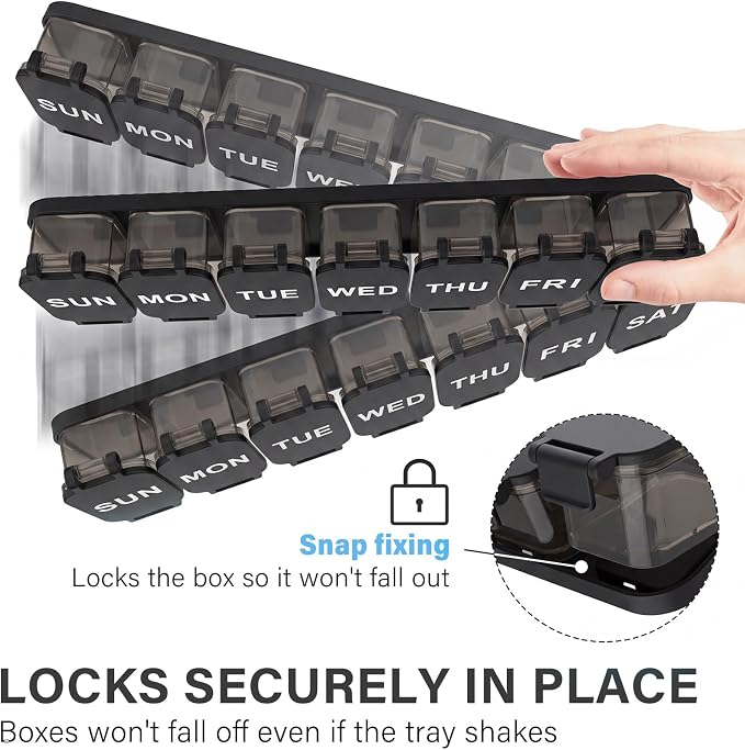 Yaklim Extra Large Weekly Pill Organizer - Waterproof 7-Day Pill Box, Portable Vitamin & Supplement Case, Easy to Open Design, Ideal for Travel and Daily Medication Management (Blackpink, 2 Packs)