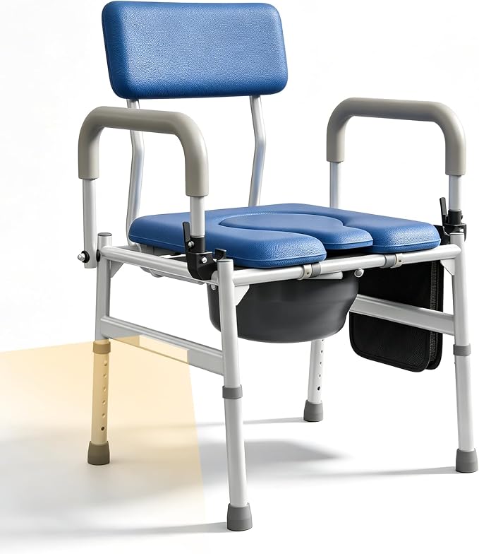 Vocic Drop Arm Bedside Commodes for Adults/Seniors/Disabled Users, YR11 LITE | Wide Adjust to 22.8" | Height Adjust to 23" | 400lb Capacity | Padded Seat | Motion Light | 6.3Qt Bucket with Lid
