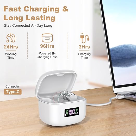 Hearing Aid for the Elderly-Easy to Operate-One Touch Adjustment-Built-in Noise Reduction-Rechargeable Hearing Aids (Silver)