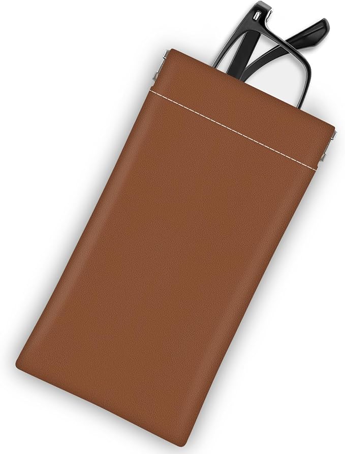 Soft Sunglasses Eyeglass Glasses Case,7x3.5inch Portable PU Leather Squeeze Top Holder Bag Pouch for Women Men