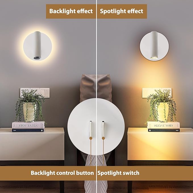 ZEROUNO Bedroom Wall Lamp with Switch Reading Light Hardwired Sconces Which Angle Adjustable for Bed-Side Interior Design (White)