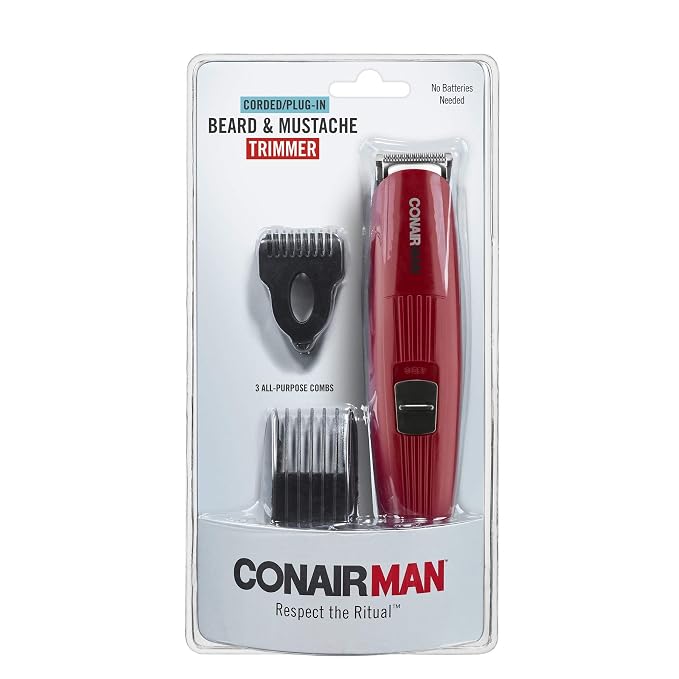 ConairMAN Beard Trimmer for Men Includes Nose & Ear Hair Trimmer and 5-Position Comb Attachment, 4 piece Men's Grooming Kit, Corded (Pack of 4)