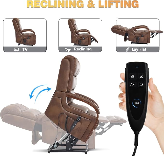 Trustyue Power Lift Recliner Chair,180° Lay Flat Recliner,Lift Chair with Massage and Heat,Standing Assistance, Living Room Chair for Elderly People Faux Leather, Brown