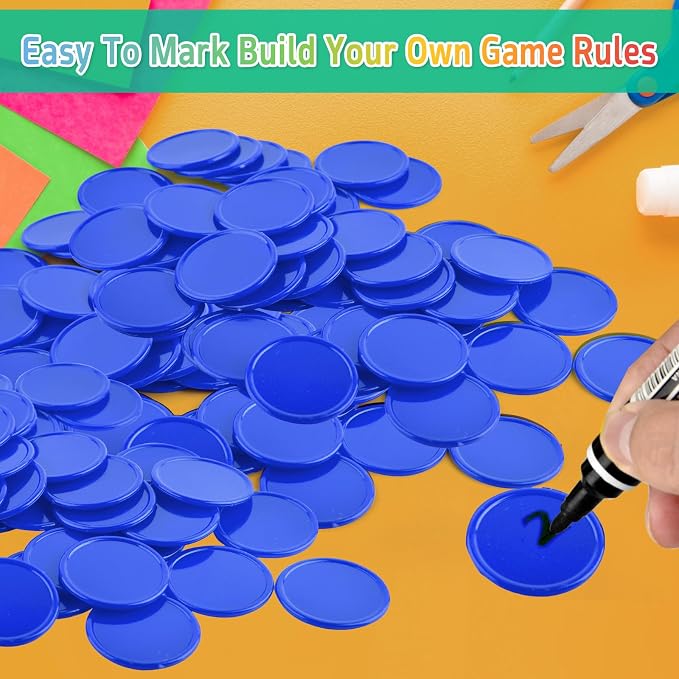 Coopay 1000 Pieces 1 Inch Bingo Chips Bulk, Bingo Markers for Math Practice, Plastic Learning Counters Disks Counting Discs and Poker Chips Game Tokens Kids Reward (Blue)