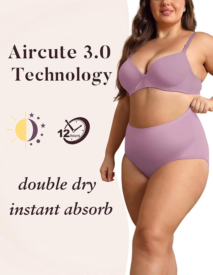 AIRCUTE Washable Urinary Incontinence Protective Underwear for Women Leak Proof Absorbent Reusable Panties 60ML 1 Pack (Lilac, Large)