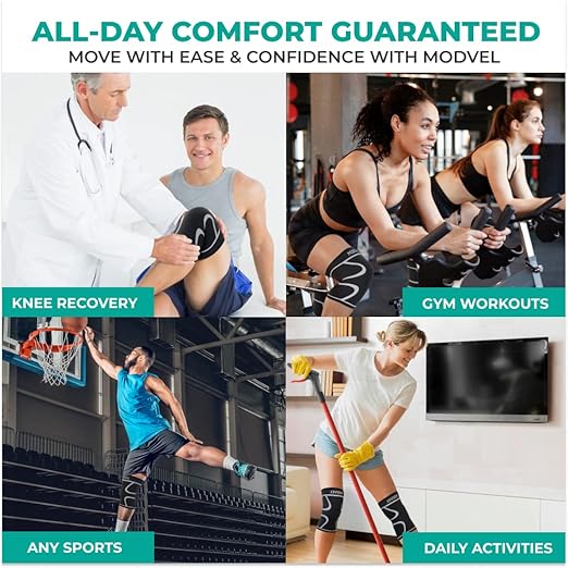 Modvel Compression Knee Brace for Women & Men - For Knee Pain, Compression Sleeve Knee Support for Meniscus Tear ACL & Arthritis Pain Relief Knee & Protection for Working Out, Running & All Sports