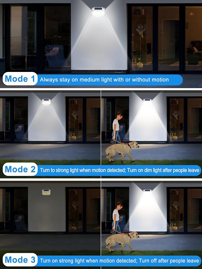 LANSOW Solar Motion Sensor Lights Outdoor 6 Pack, 188 LED/3 Modes, White | Motion Sensor Outdoor Lights IP65 Waterproof 270° Lighting, Solar Powered Security Flood for Outside Yard Garden Wall Fence