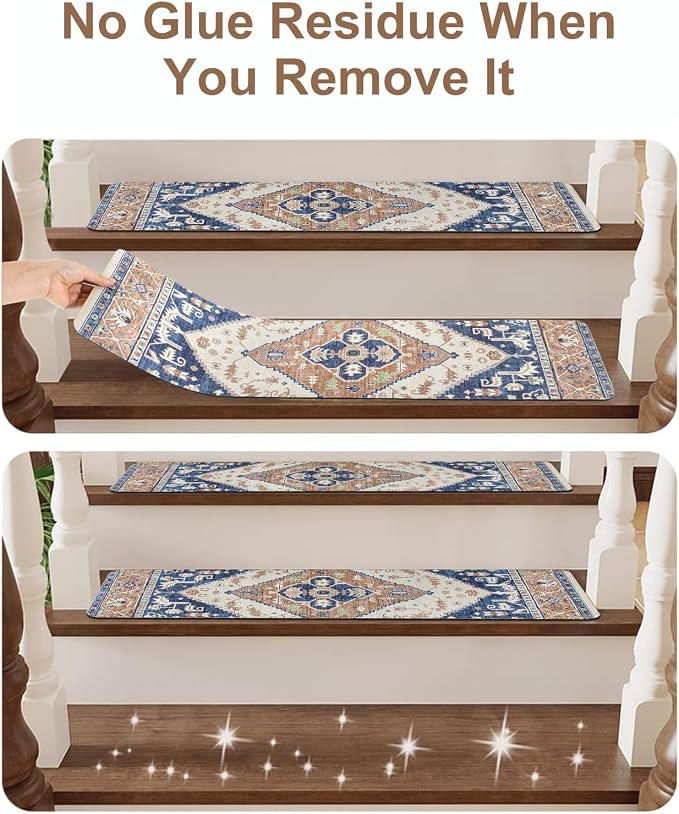 OJIA Non-Slip Stair Treads for Wooden Steps Indoor 15PC 30"X8" Stair Runner | Slip Resistant Stair Rugs Safety Mats for Dogs, Kids & Elders, Rubber Backed Stair Treads Stair Covers