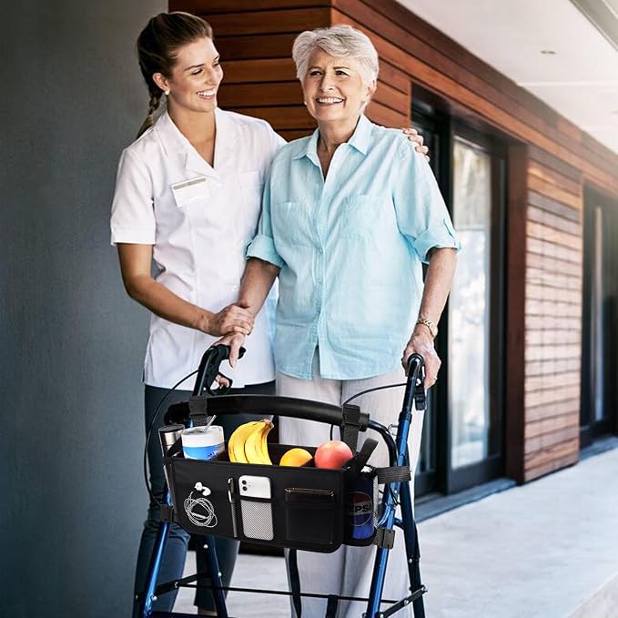 Upgraded Walker Basket Walker Accessories with Cup Holder, Fit for Walker and Roller Walker Baskets Most Walkers- Folding Walker,High-Capacity & Anti-Tip Base-Ideal Elderly Gift for Home