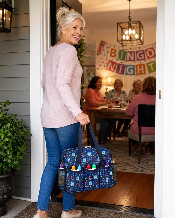 Bingo Bag with Pockets for Daubers Dabbers Navy Blue Bolsa para Bingo | Casino Bingo Game Accessories for Adults Bolsa de Bingo con Bolsillos