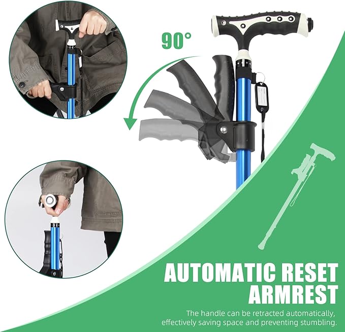 Hold 440 Lbs Walking Cane for Men & Women Aluminum Alloy Lightweight Height Adjustable Walking Stick Heavy Duty Foldbale Free Standing Cane with LED for Seniors Adults