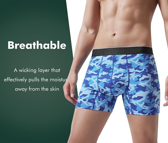AIRCUTE Washable Urinary Incontinence Soft Underwear for Men Dry Performance Boxer Briefs for Bladder Leaks, 1 Pack (3X-Large, Blue-Camouflage)
